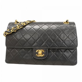 Chanel Matelasse Shoulder Bag with Double Flap and Chain, Lambskin, Black, Women's