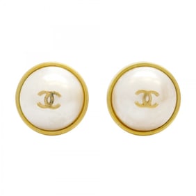 Chanel Coco Mark Circle Earrings with GP Plated Faux Pearls in Gold and White for Women