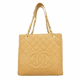 Chanel Matelasse Shoulder Bag with Chain Bag, Caviar Skin, Beige, Women's