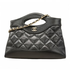 Chanel Matelasse Chain Shoulder Handbag in Black Champagne Calfskin for Women