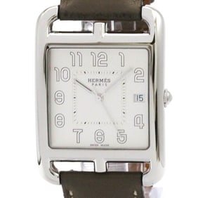 HERMES Cape Cod Steel Leather Quartz Mens Watch CC1.810 Polished