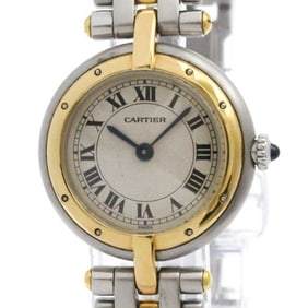 CARTIER Panthere Round 1 Row 18K Gold Steel Ladies Watch Polished