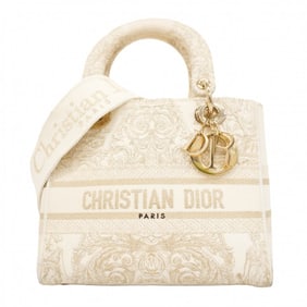 Christian Dior Lady Dee-Lite Canvas Handbag in White, Gold, and Champagne