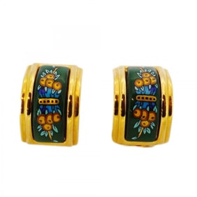 Hermes enamel earrings in GP-plated cloisonné gold, green, and multicolor for women