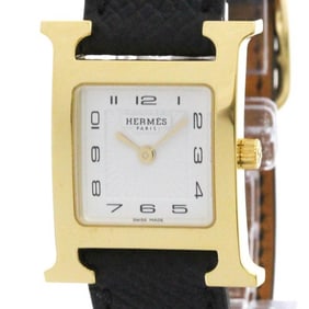 HERMES H Watch Gold Plated Leather Quartz Ladies Watch HH1.201 Polished