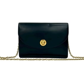 CELINE Vintage Star Ball Logo Hardware Calf Leather Shoulder Bag Pochette Navy 111-2