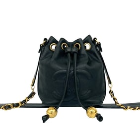 CHANEL Coco Mark Matte Caviar Leather Mini Shoulder Bag/Drawstring Bag, Black, 17333