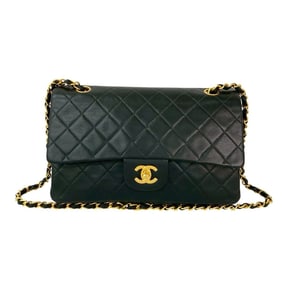 CHANEL Matelasse Double Flap Coco Mark Lambskin Shoulder Bag, Black, 04757