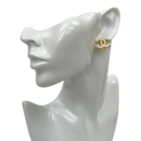 CHANEL Coco Mark Motif Plastic Earrings, Gold and White, 89818