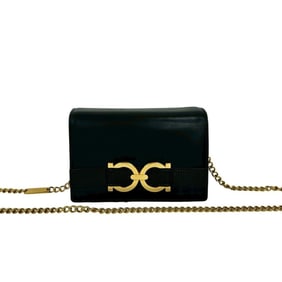 Salvatore Ferragamo Gancini hardware leather shoulder bag/pouch in black (56793)