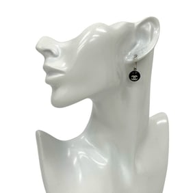 CHANEL Coco Mark Motif Plastic Plated Earrings, Silver/Black, 61801