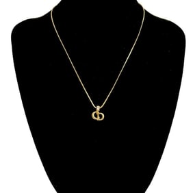 Christian Dior CD logo rhinestone motif top GP necklace pendant gold d71-8