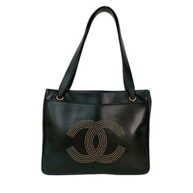 CHANEL Coco Mark Studded Leather Tote Bag/Semi-Shoulder Bag in Black 29555