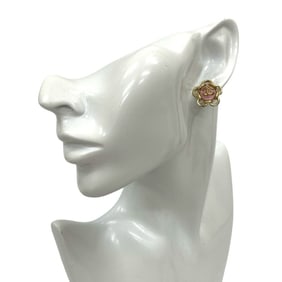 CHANEL Coco Mark Flower Motif Earrings, Gold and Pink, 62246