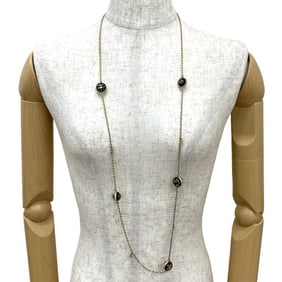 CHANEL Coco Mark motif rhinestone necklace pendant gold 98996