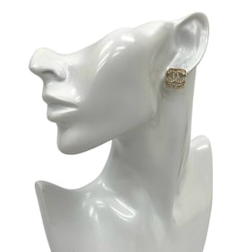 CHANEL Coco Mark motif rhinestone earrings, gold, 96587