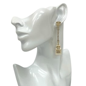 CHANEL Perfume Bottle Swing Earrings with Coco Mark and Faux Pearl Gold 89817