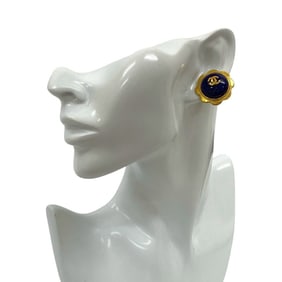 CHANEL Vintage Coco Mark Motif Earrings and Ear Cuffs in Gold Blue 87139