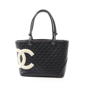CHANEL Cambon Line Large Tote Bag, Lambskin Leather, Women's, Black and White