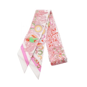 Hermes Hermès Twilly Pony Pit Stop Silk Scarf for Women, White, Red, and Multicolor