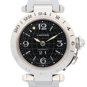 Cartier Pasha C Meridian Big Date Watch, Stainless Steel, Boys', Black, W31049M7