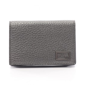 Fendi FF logo business card holder/card case, men's leather, gray, 7M0222