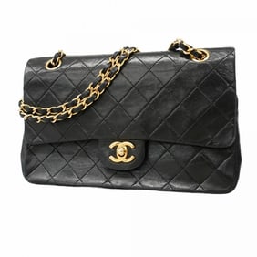 Chanel Matelasse Shoulder Bag with Double Flap and Chain, Lambskin, Black, Women's