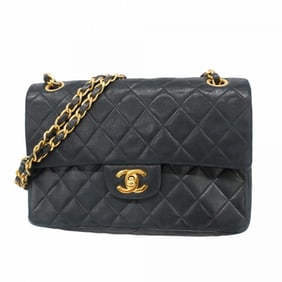 Chanel Matelasse Shoulder Bag with Double Flap and Chain, Lambskin, Black, Women's, P1547693