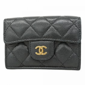 Chanel Matelasse Tri-fold Wallet in Caviar Leather, Black and Champagne, Women's