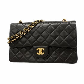 Chanel Matelasse Shoulder Bag with Double Flap and Chain, Lambskin, Black, Women's
