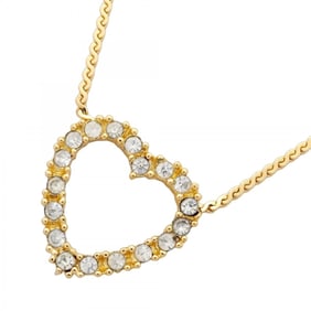 Christian Dior necklace with heart motif, GP plated, rhinestones, gold, for women