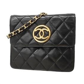 Chanel Matelasse Shoulder Bag with Chain Bag, Lambskin, Black, Women's