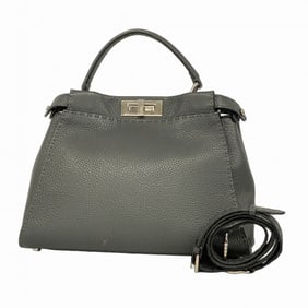 Fendi Selleria Peekaboo Leather Handbag, Gray, 2-Way Bag, Women's, P1558945