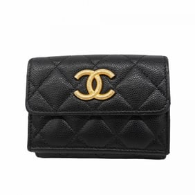 Chanel Matelasse Caviar Leather Tri-fold Wallet, Black, Women's, P1554082