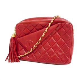 Chanel Shoulder Bag with Matelasse Chain Bag, Lambskin, Red, Women's, P1574999