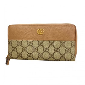Gucci Long Wallet GG Nylon 456117 Leather Pink Brown Champagne Women's P1554662