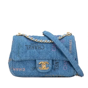 CHANEL Matelasse Coco Mark Logo Print Chain Shoulder Bag AS3134 Indigo Blue Denim Women's