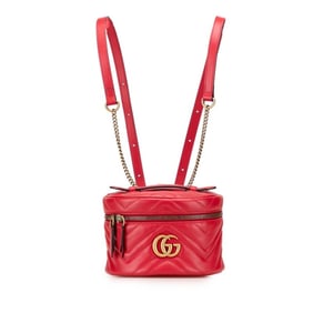 Gucci GG Marmont Chain Backpack 598594 Red Leather Women's GUCCI