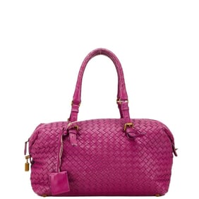 Bottega Veneta Intrecciato Handbag Mini Boston Bag Purple Leather Women's BOTTEGAVENETA