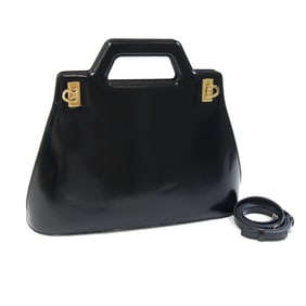 Salvatore Ferragamo Gancini Wanda 21 3961 Black Leather Shoulder Bag for Women