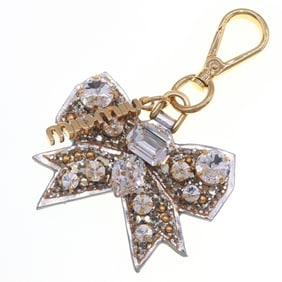 Miu Miu Miu Bag Charm 5ARH76 Silver Leather Metal Jeweled MIU