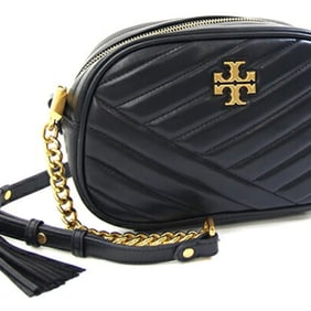 Tory Burch Kira Chevron Small Camera Bag 90450, Black Leather with Chain Shoulder Strap and Quilted