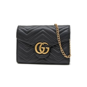 Gucci GG Marmont Chain Shoulder Wallet/Clutch in Black Calfskin 474575