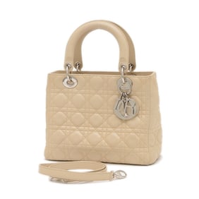 Christian Dior Dior Lady Cannage Medium 2-Way Shoulder Bag in Beige Lambskin