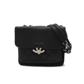 Chanel Half Coco Chain Shoulder Bag in Black Leather with Silver Hardware
