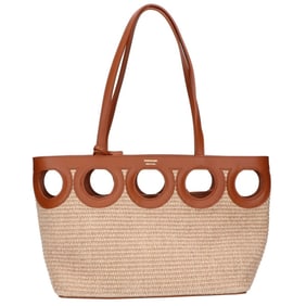 Salvatore Ferragamo 21A206 783832 Raffia Fabric Calfskin Tote Bag, Natural Nude, Women's