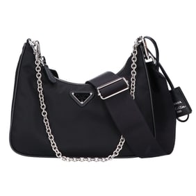 PRADA 1BH204 Re-Edition 2005 Re-Nylon Shoulder Bag, Black, with Silver Hardware, Women's