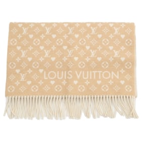 LOUIS VUITTON M76900 Echarpe Game On Monogram Fringe Scarf Beige Women's