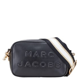 Marc Jacobs logo shoulder bag in black leather for women.