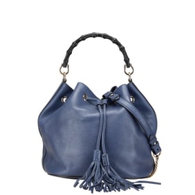 Gucci Bamboo Shoulder Bag/Handbag 2WAY 387613 Navy Leather Women's GUCCI